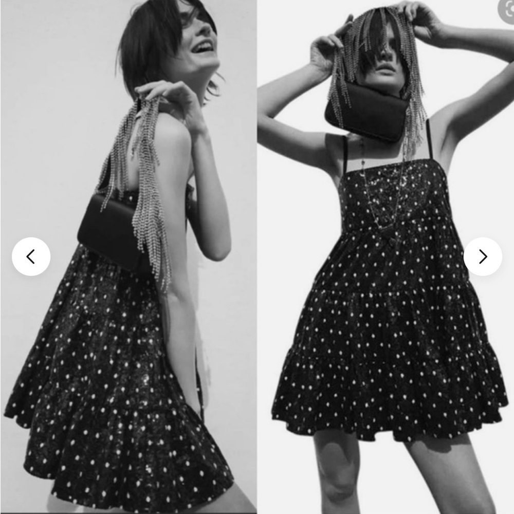 ZARA Black and White Polka Dot Sequin Dress